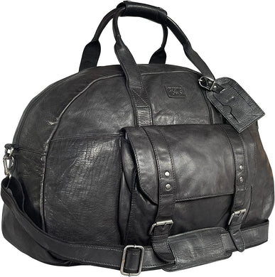 Men's Travel Black Leather Carry On Tote Duffle Bag