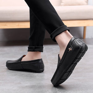 Men’s Casual Black Leather Slip-On Loafers Shoes