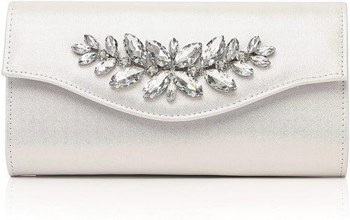 Bling Rhinestone Ivory Leather Clutch Evening Cocktail Purse