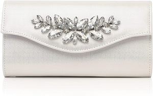 Bling Rhinestone Ivory Leather Clutch Evening Cocktail Purse