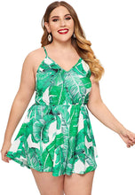 Load image into Gallery viewer, Plus Size V-Neck Green Wrap Tie Casual Short Rompers