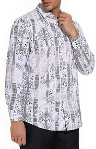 Men's Luxury Printed White Floral Long Sleeve Shirt