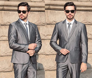 Men's Upscale Silver Grey Long Sleeve Blazer & Pants 3pc Suit