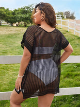 Load image into Gallery viewer, Black Short Sleeve Plus Size Swimsuit Cover Up