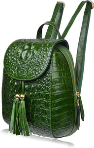 Small Green Crocodile Leather Casual Women's Backpack