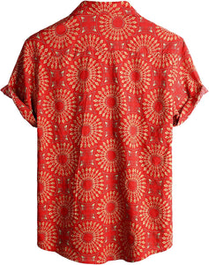 Men's Circle Orange Print Casual Short Sleeve Shirt