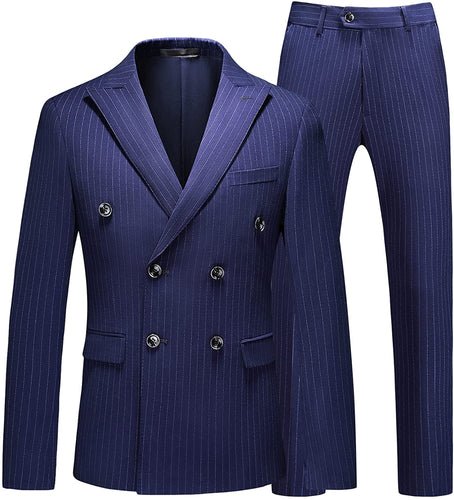 Men's Pinstripe Navy Charming 3pc Double Breasted Formal Suit