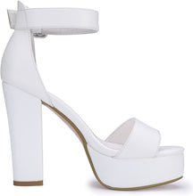 Load image into Gallery viewer, White Elegant Ankle Strap Open Toe Platform Heels Sandals