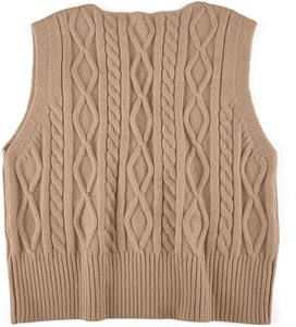 Pullover Cable Knit Vest Sleeveless Loose Fit Sweater Top