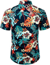 Load image into Gallery viewer, Summer Cyan Blue Floral Button Down Short Sleeve Men&#39;s Shirt