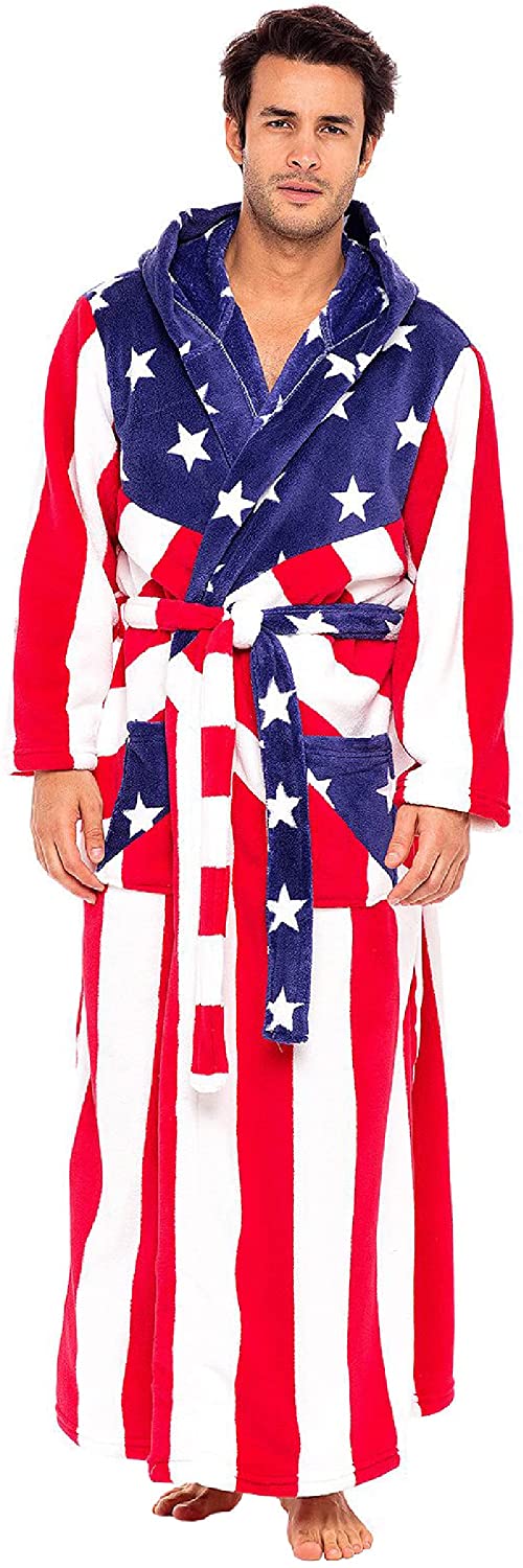 Classic American Flag Warm Fleece Robe with Hood