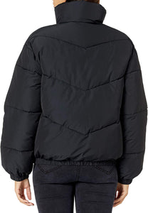 Mock Neck Black Short Women's Puffer Jacket