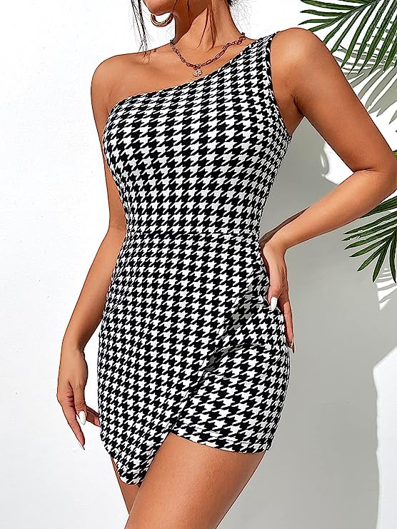 Black & White Checkered One Shoulder Shorts Romper