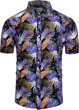 Load image into Gallery viewer, Men&#39;s Hawaiian Purple/Black Floral Button Up Short Sleeve Shirt