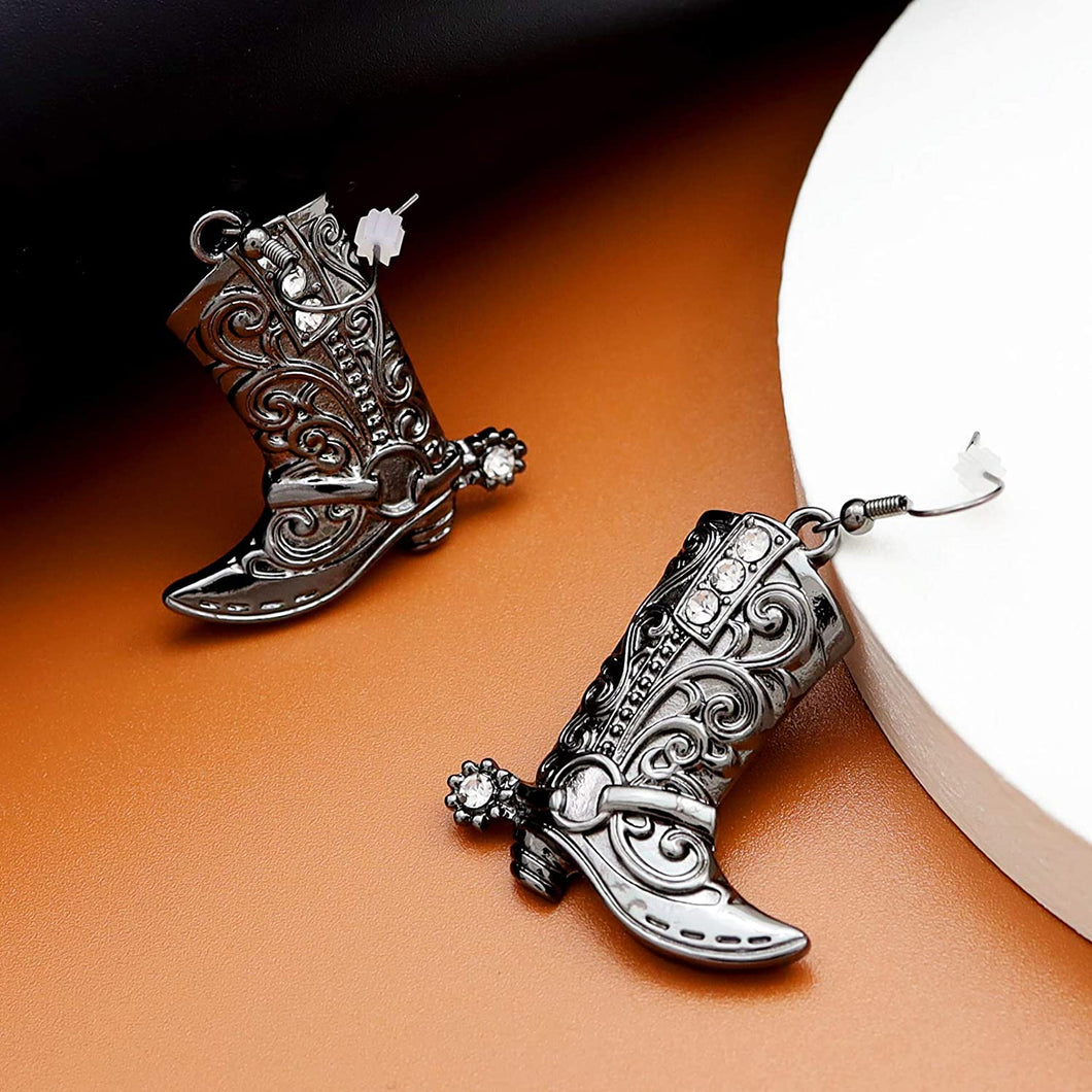 Western Black Dangle Drop Texas Boots Earrings