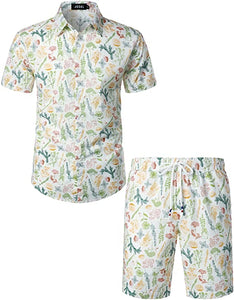 Men's Havana Green & White Floral Printed Shorts Set
