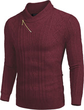 Load image into Gallery viewer, Shawl Collar Wine Red Pullover Cable Knitted Sweaters
