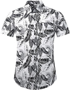 Men's Gray Leopard Printed Button Down Short Sleeve Shirt