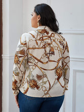 Load image into Gallery viewer, Plus Size Multi Notch Long Sleeve Chain Print Blouse Shirts