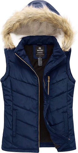 Navy Quilted Hooded Thicken Warm Puffer Winter Vest