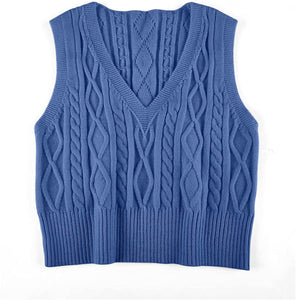 Pullover Cable Knit Vest Sleeveless Loose Fit Sweater Top