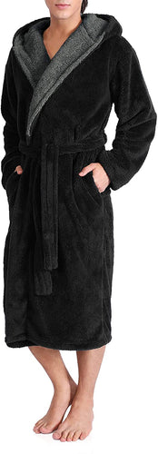 Men's Black Long Sleeve Plush Velveteen Full Length Robe