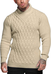 Men's Hunter Green High Collar Diamond Knit Long Sleeve Sweater