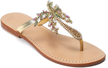 Load image into Gallery viewer, Bohemian Palm Tree Silver Rhinestone T Strap Sandals