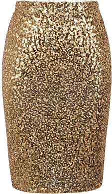 High Waist Gold Sequin Pencil Skirt