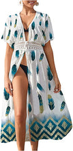 Load image into Gallery viewer, White Leaves Crochet Tied Chiffon Chic Swimwear Cover Up/Cardigan