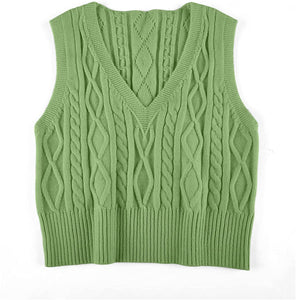 Pullover Cable Knit Vest Sleeveless Loose Fit Sweater Top