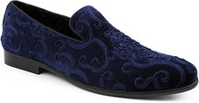 Load image into Gallery viewer, Men&#39;s Navy Blue Paisley High Quality Velvet Loafer Dress Shoes