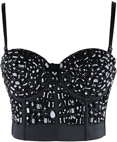 Diamond Black Studded Sweetheart Bustier Corset Crop Top