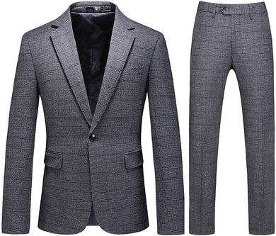 Men's Grey Plaid Tweed Slim Fit One Button Suit