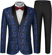 Load image into Gallery viewer, Men&#39;s Paisley Shawl Lapel Navy Blue 2pc Men&#39;s Suit