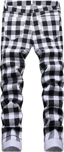 Men's Casual Black Plaid Stylish Denim Pants