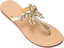 Load image into Gallery viewer, Bohemian Palm Tree Silver Rhinestone T Strap Sandals