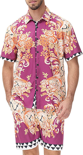 Men's Luxury Purple Floral 2pc Short Set