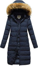 Load image into Gallery viewer, Navy Winter Faux Fur Coat Puffer Warm Jacket with Detachable Hood