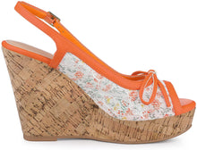 Load image into Gallery viewer, Orange Flower Lace Platform Wedge Heel Sandals