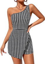 Load image into Gallery viewer, Black &amp; White Checkered One Shoulder Shorts Romper