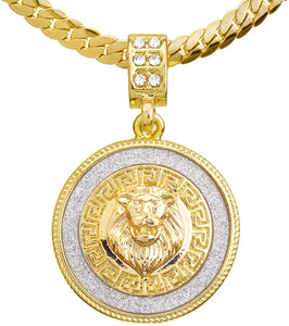 Lion Head Medallion Pendant 20" Cuban Chain Necklace