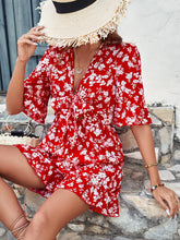 Load image into Gallery viewer, Red Paisley Tie Front Ruffled Shorts Romper