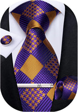Load image into Gallery viewer, Men&#39;s High Quality Jacquard Silk Orange/Black Cufflink Tie Clip Set