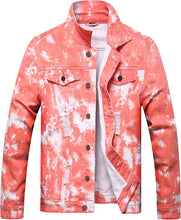 Load image into Gallery viewer, Dyed Pink Ripped Denim Men&#39;s Jacket