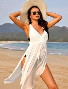 Beach Style White Side Split Swimsuit Cover Up