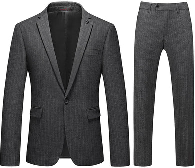 Men's Black Fossil Stripe Notched Lapel Tuxedo Suit