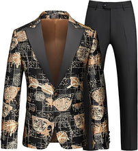 Load image into Gallery viewer, Men&#39;s Black/Red Abstract Print Long Sleeve Blazer &amp; Pants Slim Fit 2pc Suit