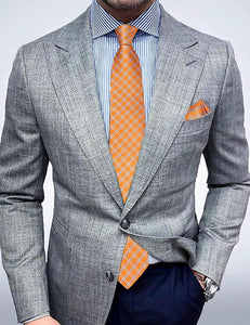 Men's High Quality Jacquard Silk Purple/Gold Cufflink Tie Clip Set