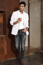 Load image into Gallery viewer, Men&#39;s Notched Lapel Collar White Tailored Blazer Sport Coat